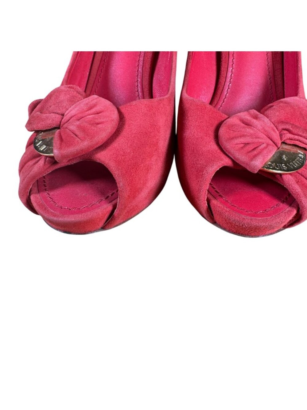 Louis Vuitton Red Suede Catania Peep Toe Platform Pumps Heels Size 38 - Picture 10 of 13